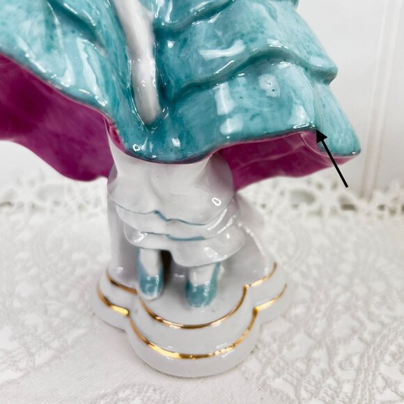 Vintage Japanese Lady Figurine With Hat & Ruffled Dress 7.5" Height - Picture 11 of 11